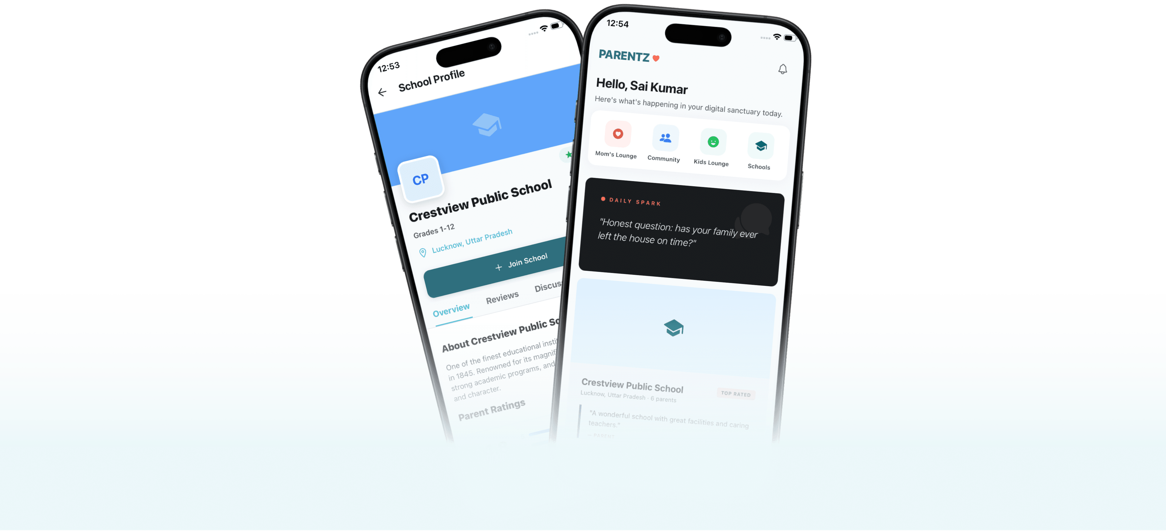 Parentz app mockups on iPhone